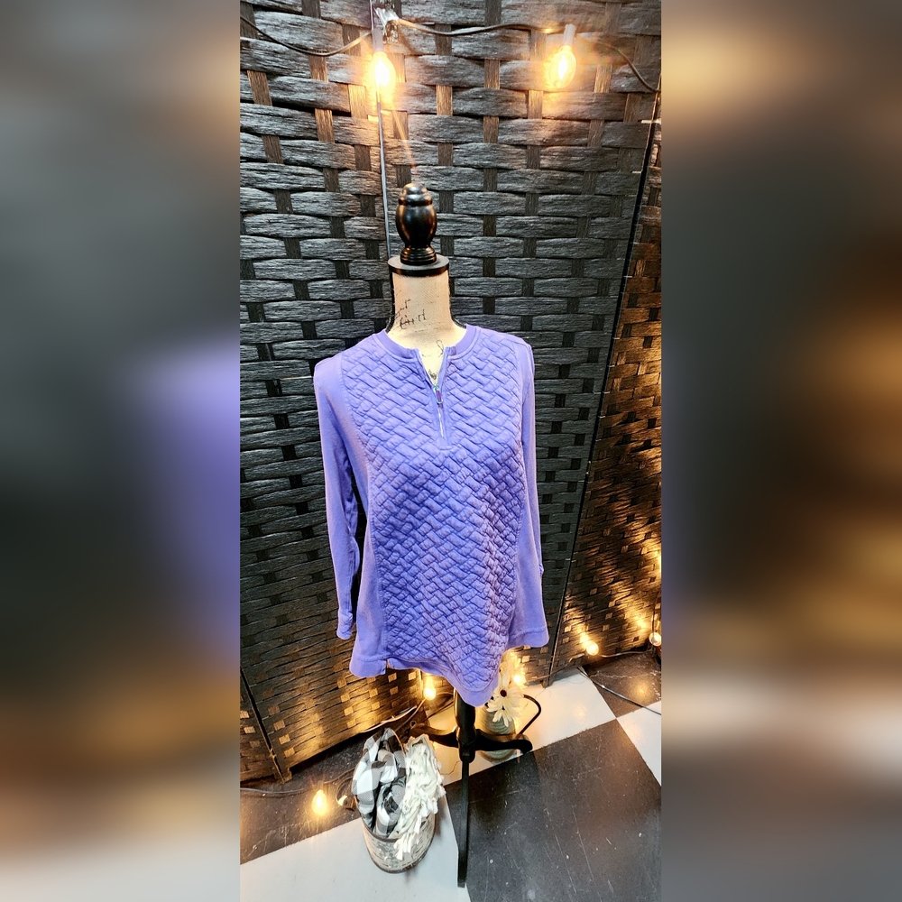 Soft Surroundings periwinkle blue quilted tunic 3/4 sleeves size Large